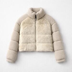 NEW VOLARE women's cashmere mink bomber jacket in beige